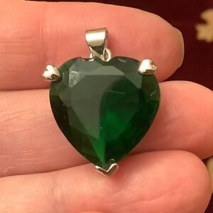 Sterling SILVER 925 GREEN CRYSTAL HEART WOMAN PENDANT​​